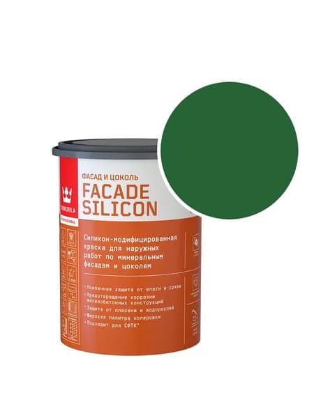 Краска фасадная Tikkurila/Tikkivala Facade Silicon силикон-акриловая RAL 6002 (Лиственно-зелёный - Leaf green) 0,9 л