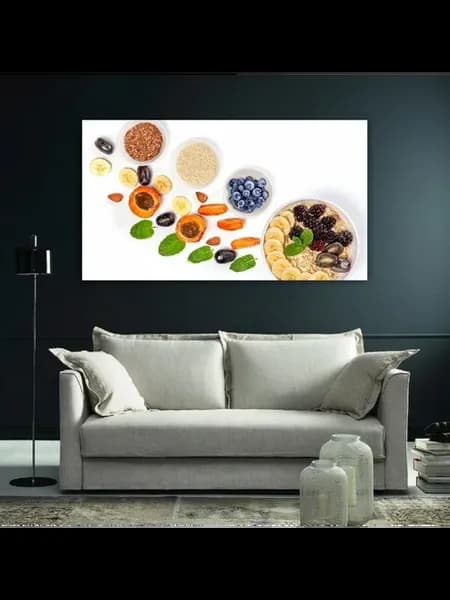 Картина на холсте, 60x110, Овсяная Абрикос Мюсли Белый