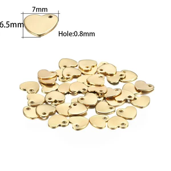 Брелок-подвеска для бирки из нержавеющей стали, Форма сердца, 6.5*7mm, 20 шт, Цвет золотой