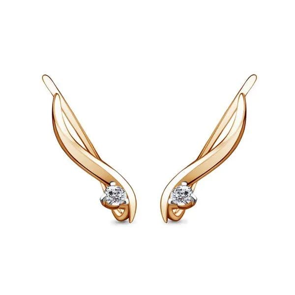 Серьги зажимы из красного золота 375 пробы с фианитами / 21*5 мм