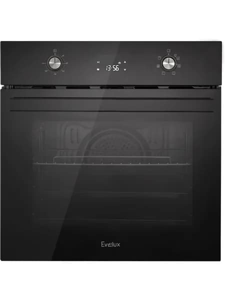 Электрический духовой шкаф Evelux EO 640 PB, 60 см, 65 л, 7 режимов, гриль, конвекция, традиционная очистка, чёрный