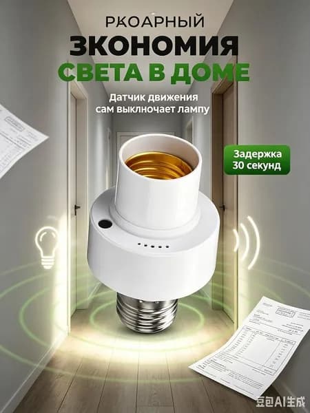 Патрон E27 с датчиком движения для подъезда, гаража, ванной комнаты