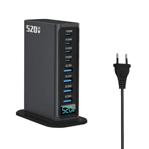 520W USB -тип C Несколько портовых зарядных устройств 8 Адаптер для быстрого зарядки, Черный