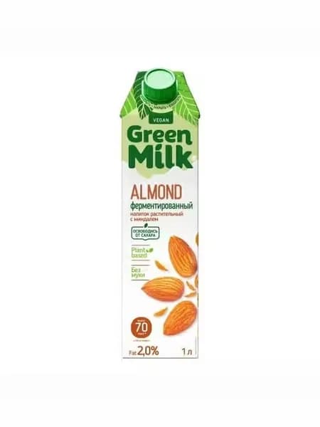 Напиток на ячменно-нутовой основе Green Milk Vegan миндаль ферментированный без муки и сахара 2% 1 л