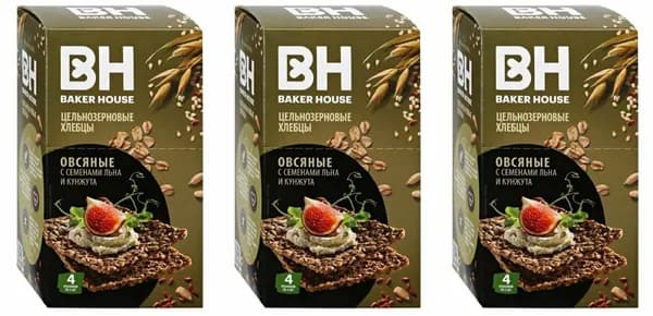 Baker House Хлебцы овсяные с семенами льна, подсолнечника, Скандинавские, 180 г, 3 уп