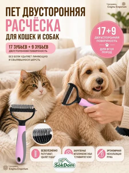 Расческа для кошек и собак, чесалка, колтунорез, пуходерка, дешеддер