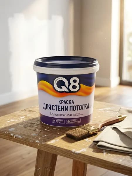 Краска Formula Q8 водно-дисперсионная акриловая матовая белоснежная интерьерная для стен и потолка 1.4 кг