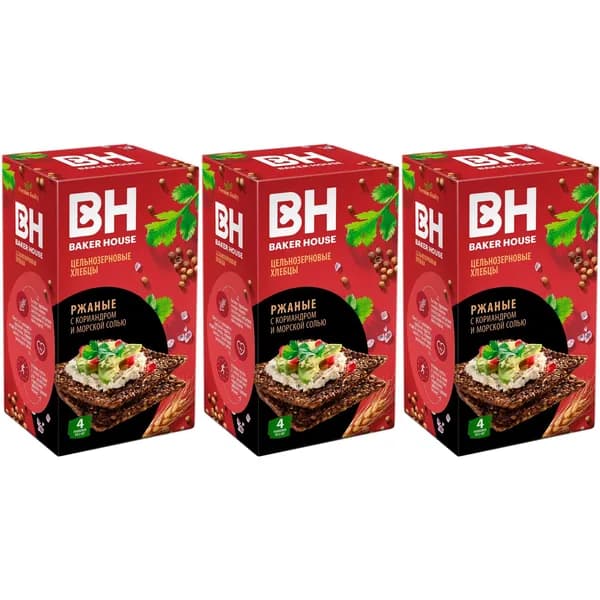 Хлебцы ржаные Baker House кориандр-кунжут 180 г, набор: 3 штуки