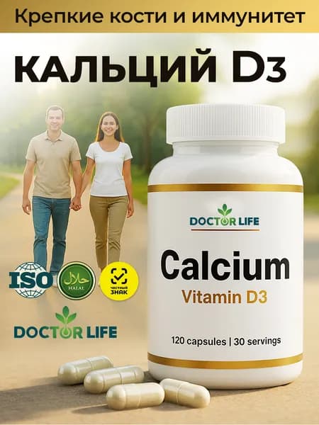 Doctor Life Кальций д3, Кальций цитрат + д3 витамин (D3), БАД с кальцием для веганов, для женского гормонального баланса, 120 капсул
