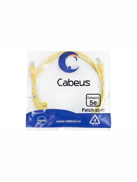 Cabeus Кабель для интернет-соединения RJ-45/RJ-45, 1.5 м, желтый