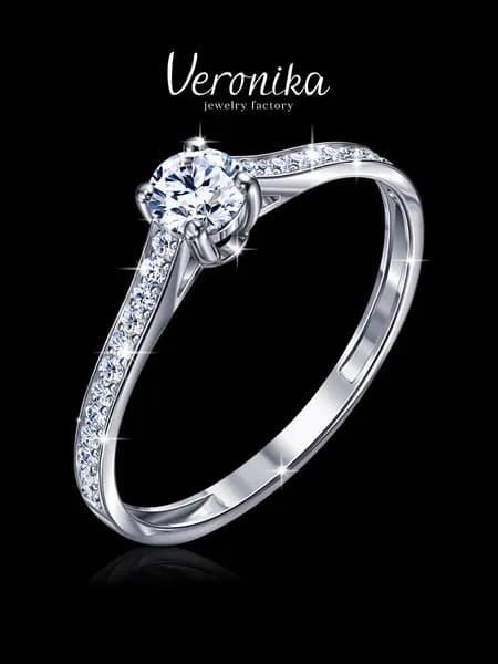 Кольцо помолвочное серебро 925 родированное с фианитами Veronika jewelry factory