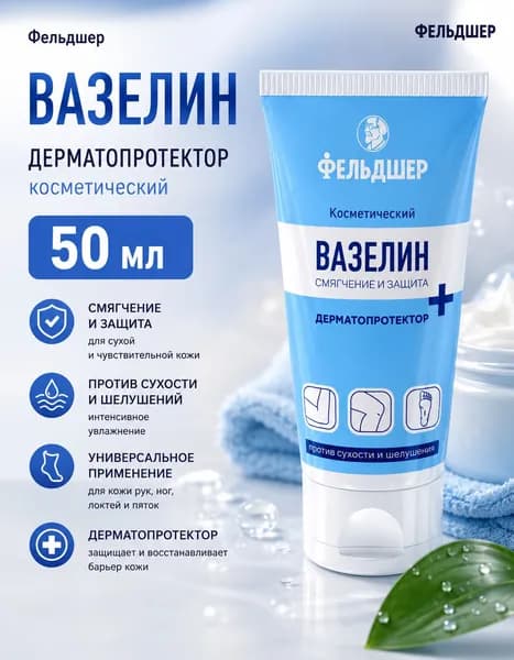 Фельдшер Вазелин косметический от сухости кожи, защита от ветра, от шелушений кожи и трещин, 50 мл