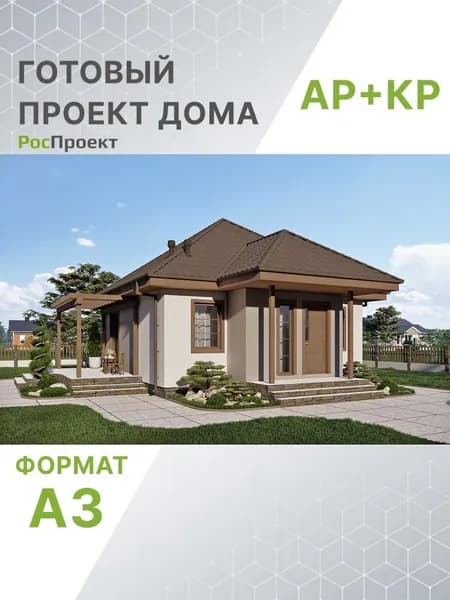 Проект RPg2855 - Одноэтажный дом с террасой и 1 спальней (50 м2, 9м x8м)