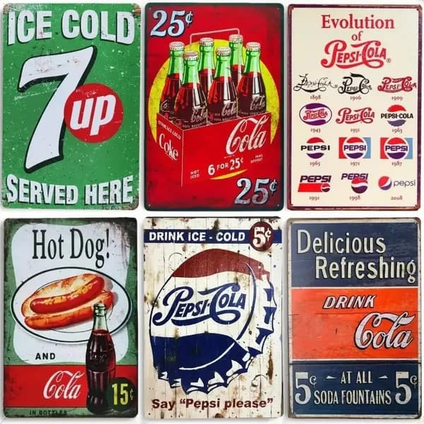 Винтажные металлические таблички с изображением напитков Cola и 7-UP, ретро-постеры для кухни, бара, паба, клуба, дома, мастерской, для украшения стен.