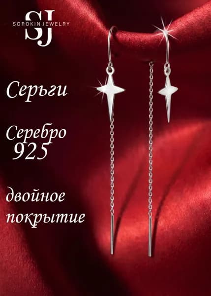 Серебряные серьги протяжки сердечки SOROKIN JEWELRY