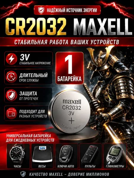 CR2032 Maxell 1шт. (Made in Japan) литиевый элемент питания 3V,