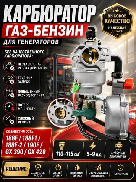 Карбюратор газ-бензин для генератора 5-9 кВт 188F-192F