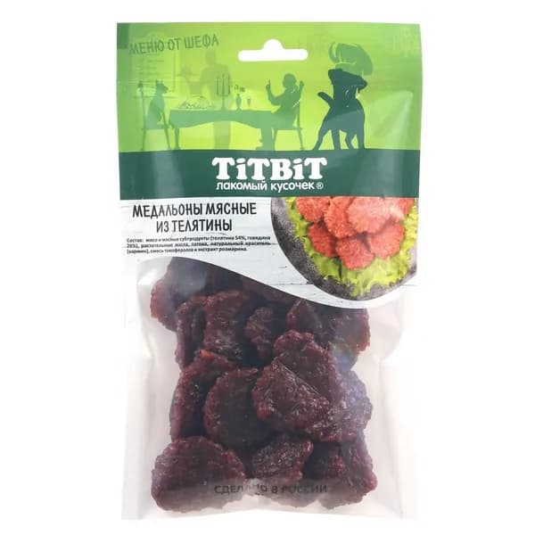 TiTBiT Медальоны мясные для собак Телятина, 80 г.