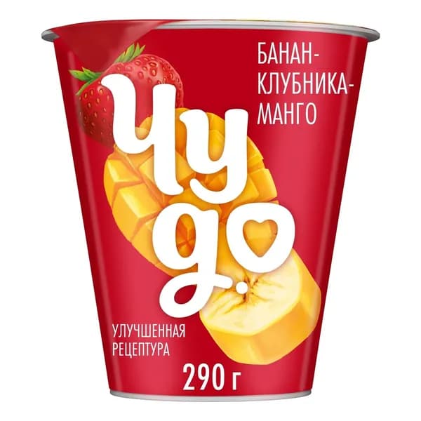 Йогурт Чудо густой со вкусом банан-клубника-манго 2% БЗМЖ 290 г