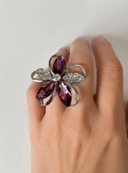Винтажное коктейльное кольцо с кристаллами, цветок, 4 4 см