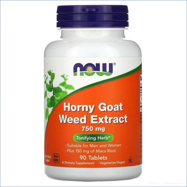 Экстракт горянки, тестостерон, для потенции NOW Horny Goat Weed Extract 750 мг 90 таблеток 30