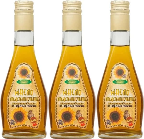 Масло подсолнечное Ароматы жизни нерафинированное из жареных семечек, 3 шт по 250мл
