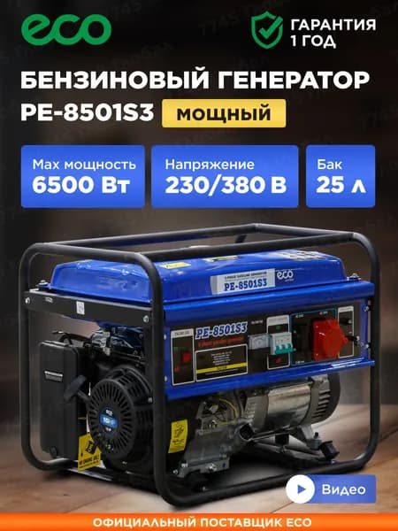 Генератор бензиновый (электростанция) ECO PE-8501S3