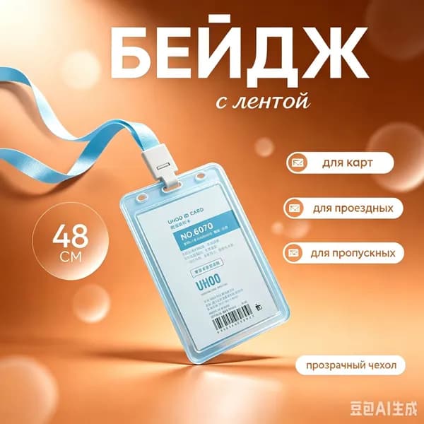 Прозрачный пластиковый чехол для карточки с шнурком, для пропусков и карт