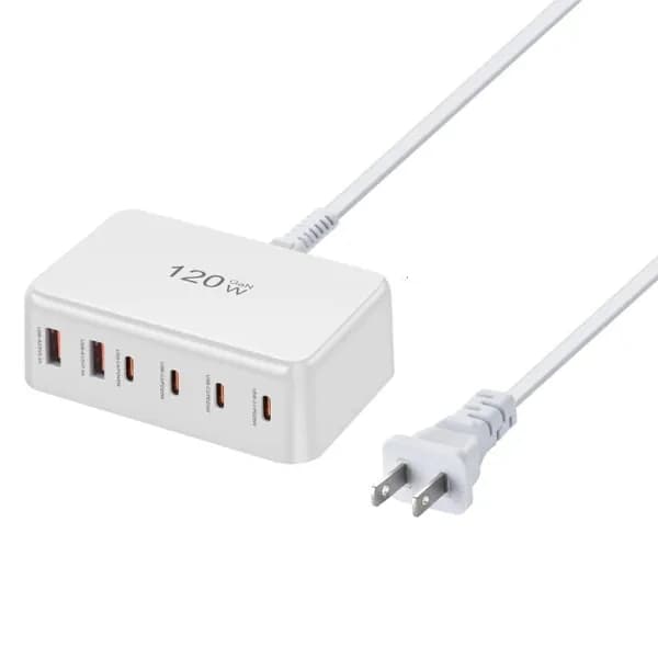 Многопортовое USB C Настольное зарядное устройство USB Зарядный хаб с 120W Компактный дизайн, Белый - US