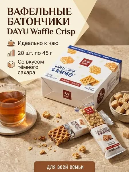 Вафельные батончики со вкусом темного сахара 20 шт по 45 гр
