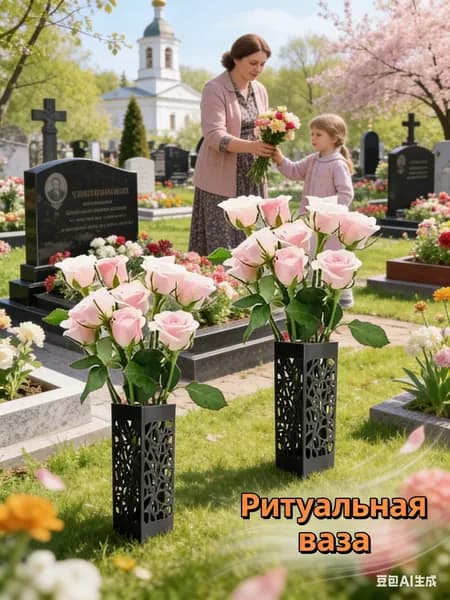 Ритуальная ваза ажурная квадратная на колышке 1 шт