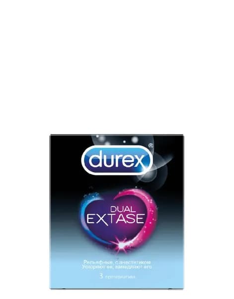 DUREX Dual Extase Презервативы 3 шт рельефные с анестетиком