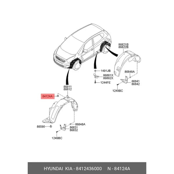 Клипса крепления подкрылка hyundai: i30 1.6i 07> HYUNDAI-KIA-MOBIS 8412436000