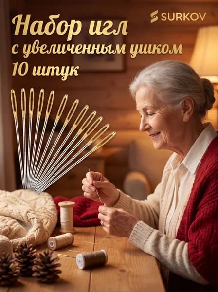 Иголки с большим золотым ушком 10 штук