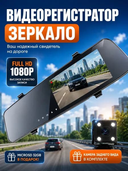 Видеорегистратор зеркало с камерой заднего вида