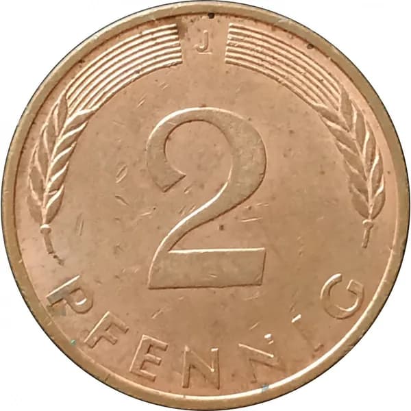 2 пфеннига 1992 Германия J из оборота