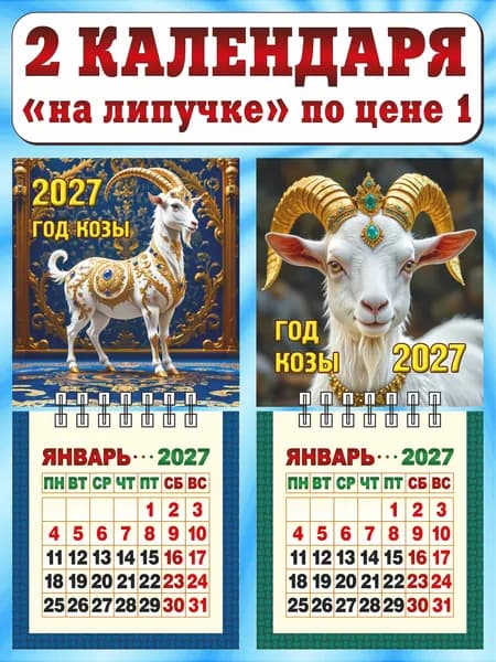 Календарь настенный мини отрывной на 2027 год. Комплект - "Год козы; Год богатой козы"