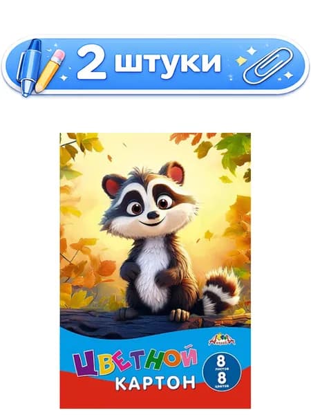 2уп. Картон 8 листов 8 цветов А4 Енотик С0003-74
