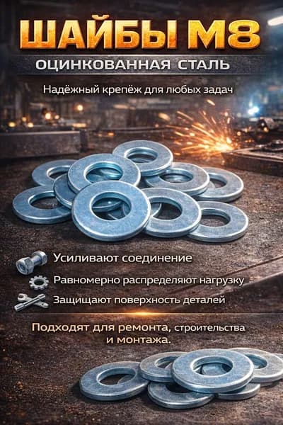 Шайба Плоская М8, DIN125, ГОСТ 11371-78, 20 шт.