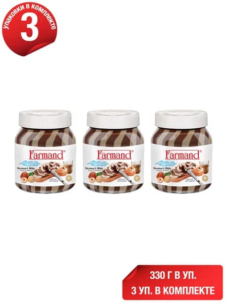 Паста Farmand молочно-ореховая с добавлением какао 330 г, набор: 3 штуки