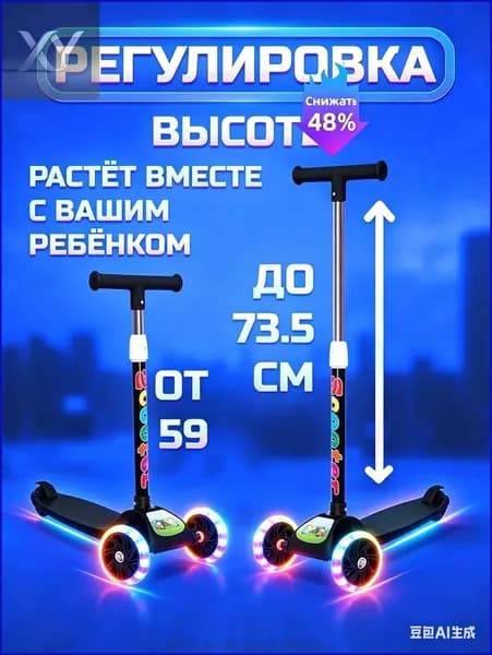 Самокат трехколесный, черный