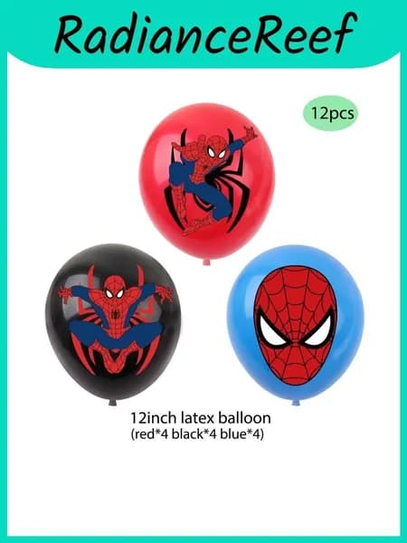 комплект для детского дня рождения с тематикой spider-man, включая 24 латексных шара, баннер и топперы для торта
