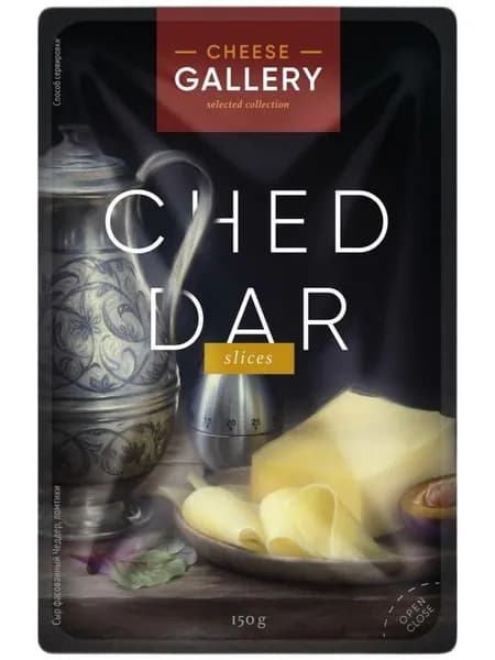 Cheese Gallery Сыр Чеддер белый Полутвердый Нарезка 50%, 150г