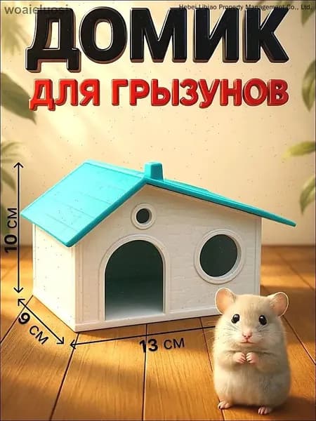 Домик для грызунов сборный Нора 9 х 13 х 10, белый с бирюзовой крышей