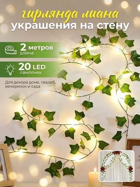Ahomwon Электрогирлянда интерьерная Нить Светодиодная 20 ламп, 2 м, питание 3 В, 1 шт
