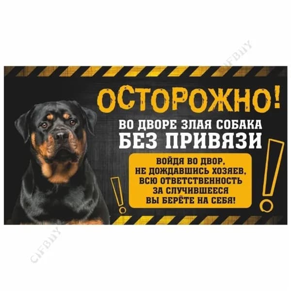 Табличка, с юмором, прикол, DANGER DOG, Осторожно! Во дворе собака без привязи, Ротвейлер 20x30 см