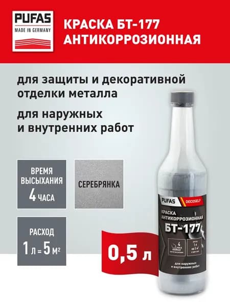 Краска БТ-177 серебрянка ПУФАС Decoself 0,5л