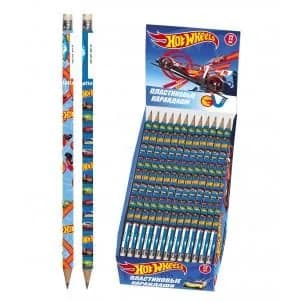 Карандаш чернографитный "Hot Wheels", деревянный, с ластиком, заточен, 1 шт