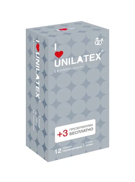 Презервативы Unilatex "Dotted", 15 шт, латекс, телесные, с пупырчатой текстурой