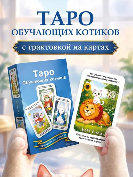 Карты Таро обучающих котиков для начинающих, колода с толкованием и подсказками на 78 картах, электронная инструкция